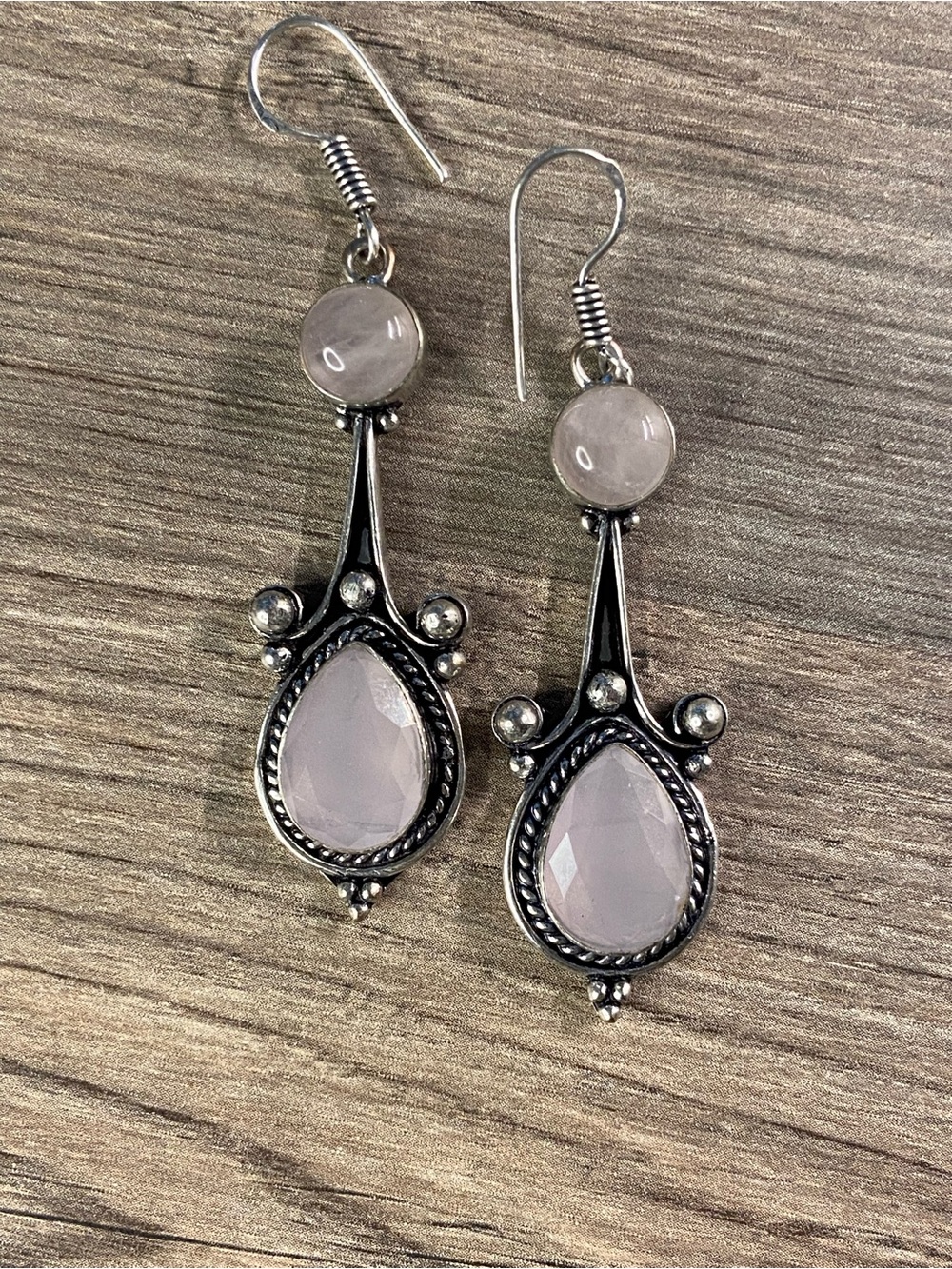 Rose Quartz Teardrop Dangle Earrings - Pink